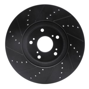 Acura TL Brake Rotor (1) - Front Right - R1 Concepts - Drilled & Slotted - Black - `04-`08